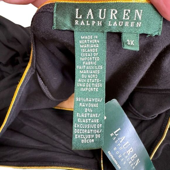 Lauren Ralph Lauren Spliced Blouse Black Gold Trim Sz 3X Classic Rayon Stretch - Picture 5 of 7